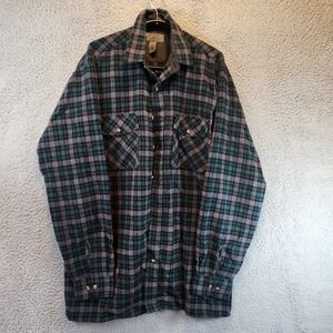 Bay Area Traders Flannel Shirt Mens LT Green Plaid Acrylic Long Sleeve Button Up